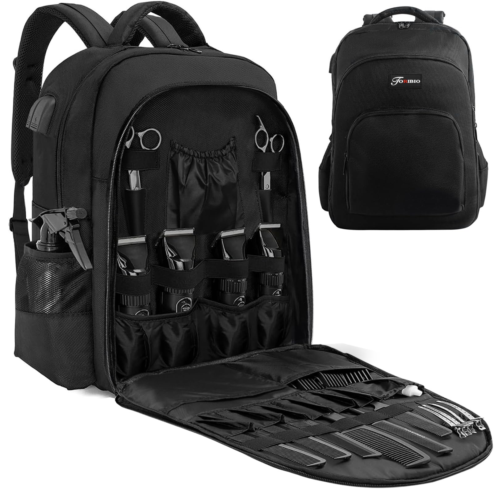 TORIBIO barber bag exterior view highlighting large capacity for tools.