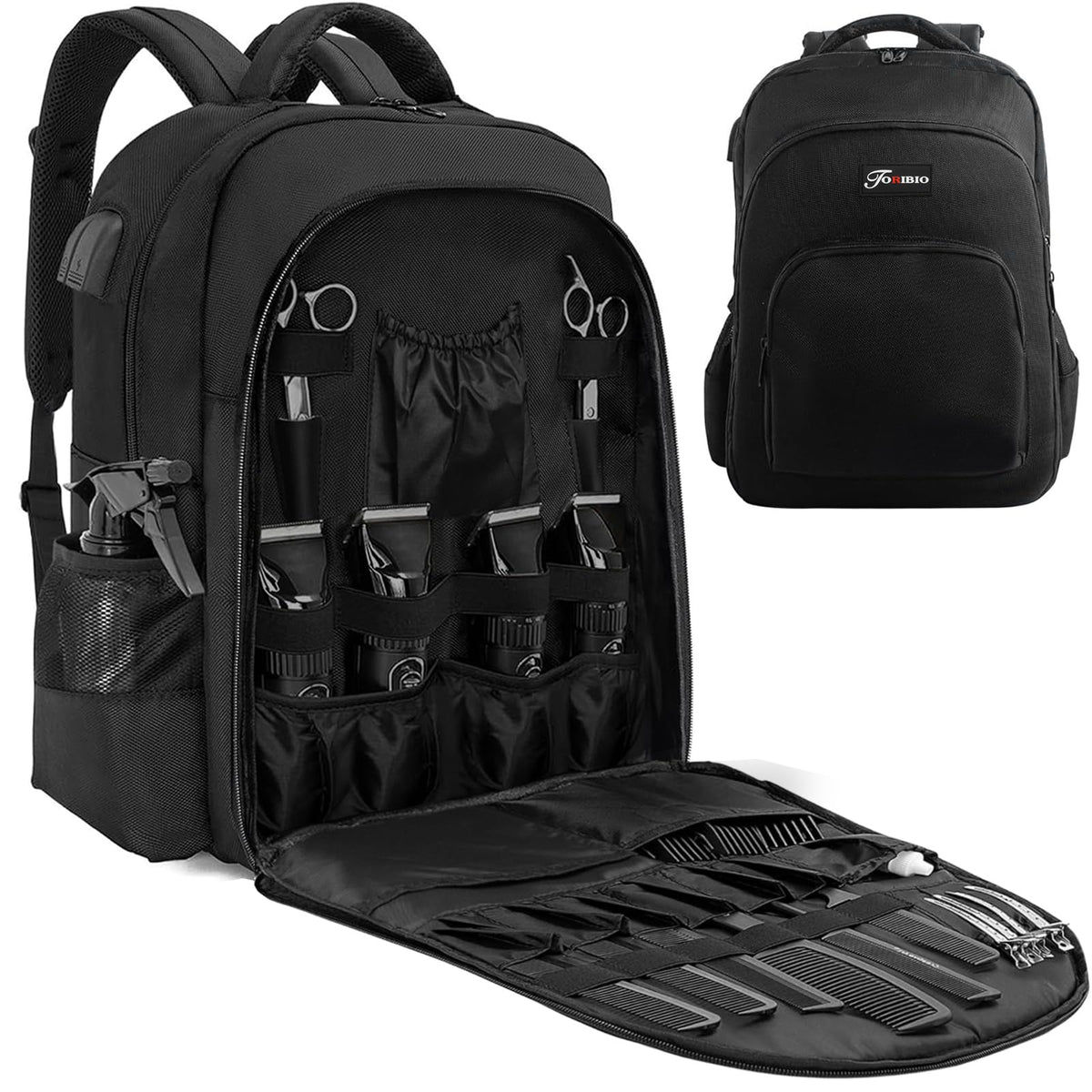 TORIBIO barber bag exterior view highlighting large capacity for tools.