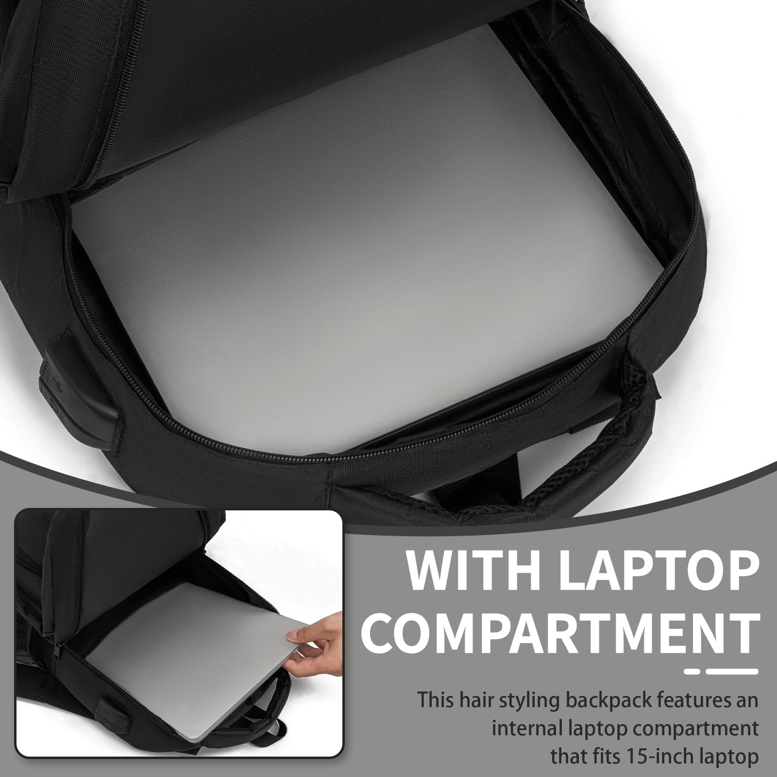TORIBIO barber bag features organized compartments for scissors, combs, and cape sets.