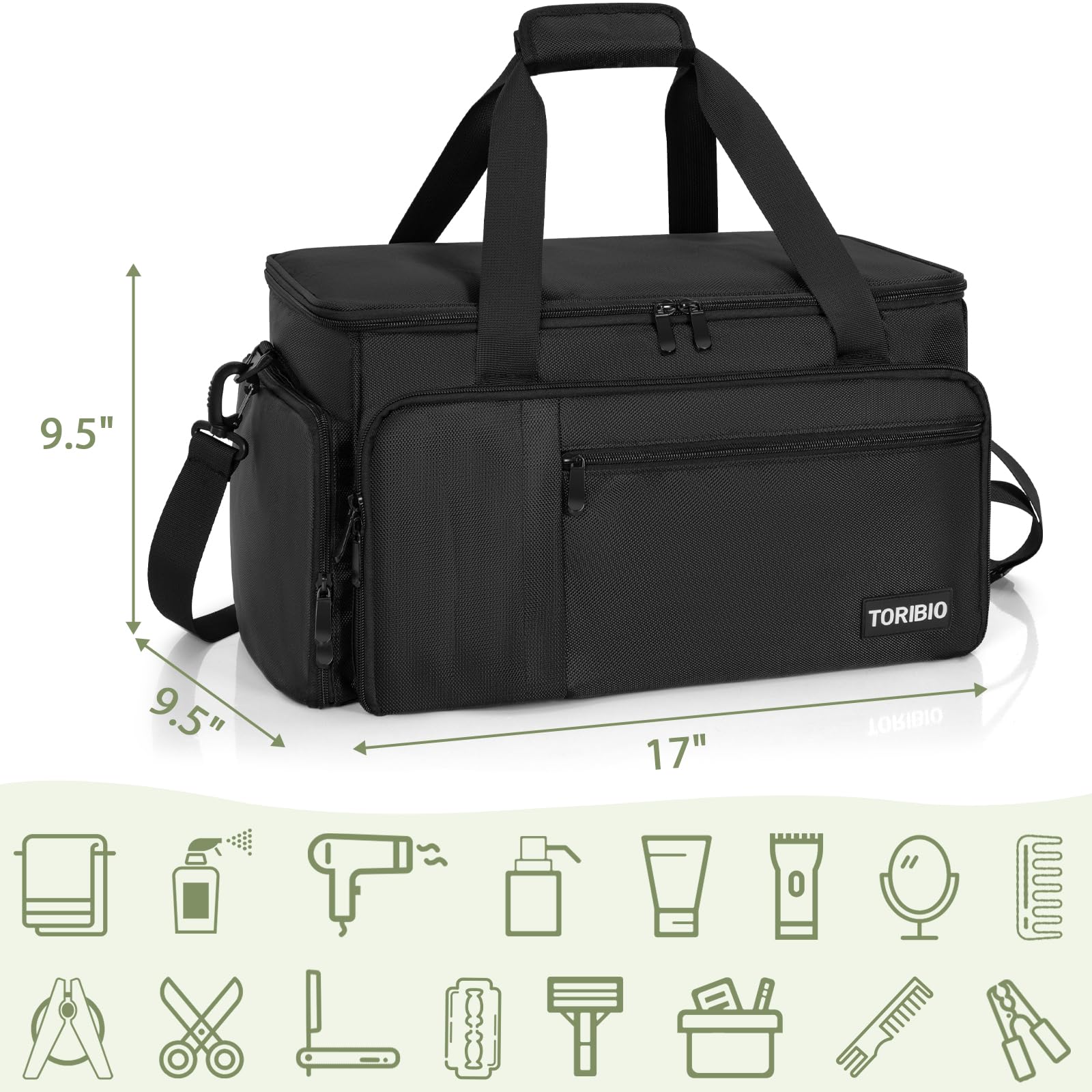 TORIBIO barber bag two-way zipper ensures smooth, quick access