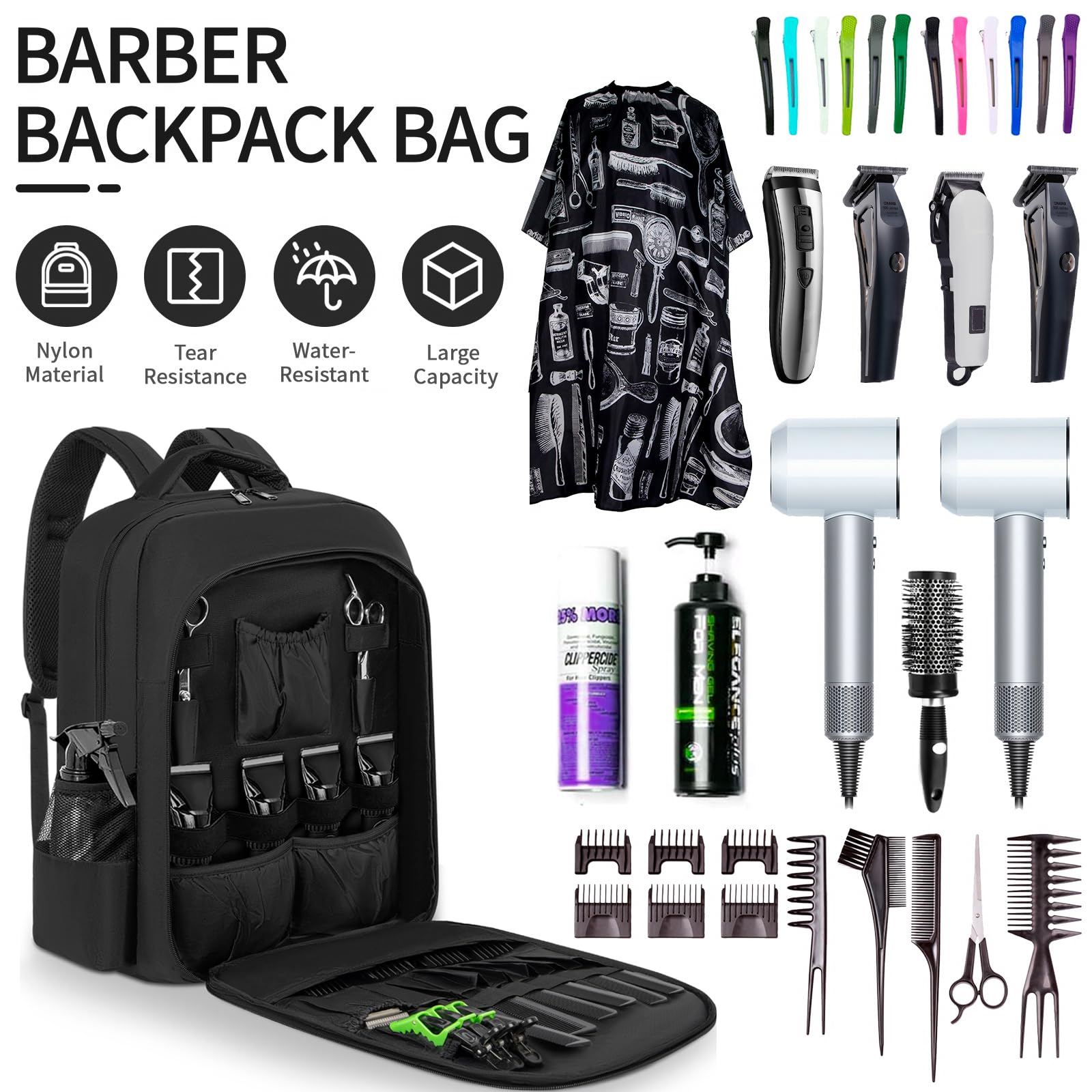 TORIBIO barber bag external USB port enables on-the-go charging.