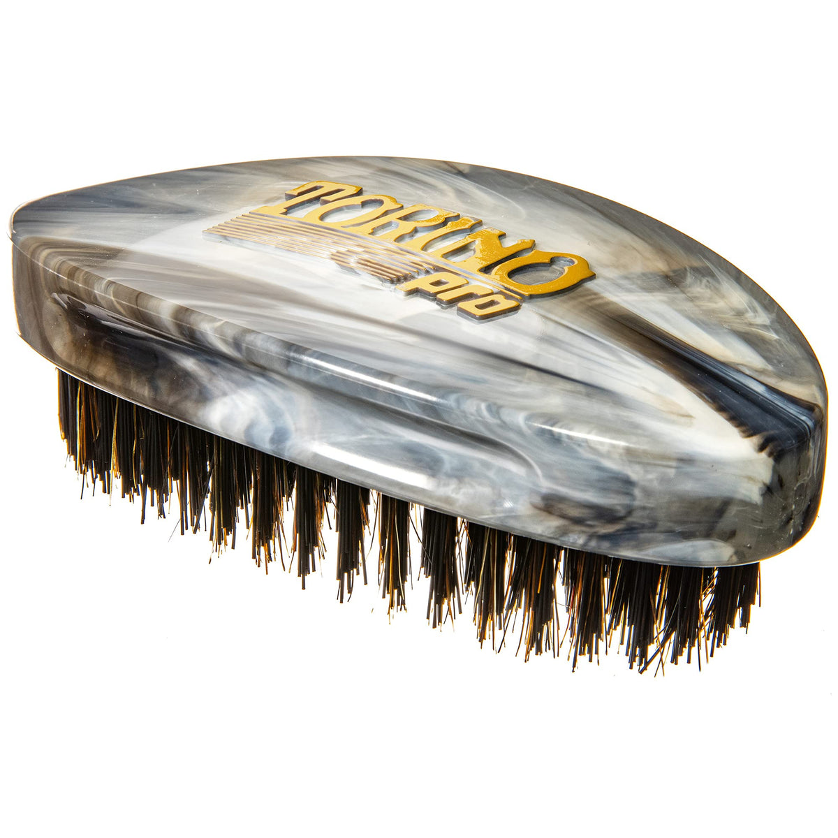 Torino Pro Curve Wave Brush #204 hard palm view shows reinforced curved design for even wave formation.
