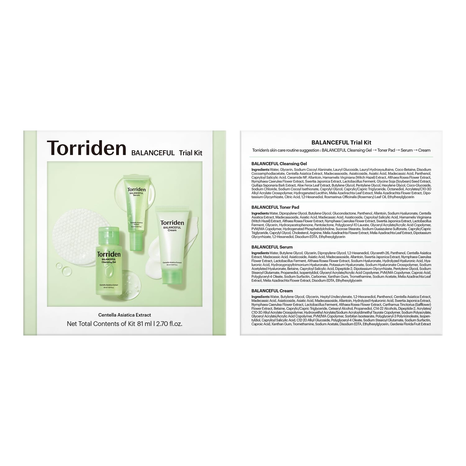Torriden BALANCEFUL Cica Trial Kit holiday packaging on a clean vanity.