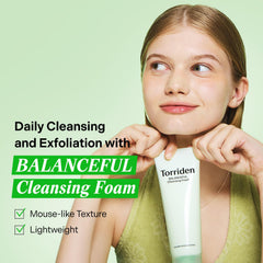 Torriden Balanceful Foam closeup mousse shows smooth, comfortable skin after cleansing.