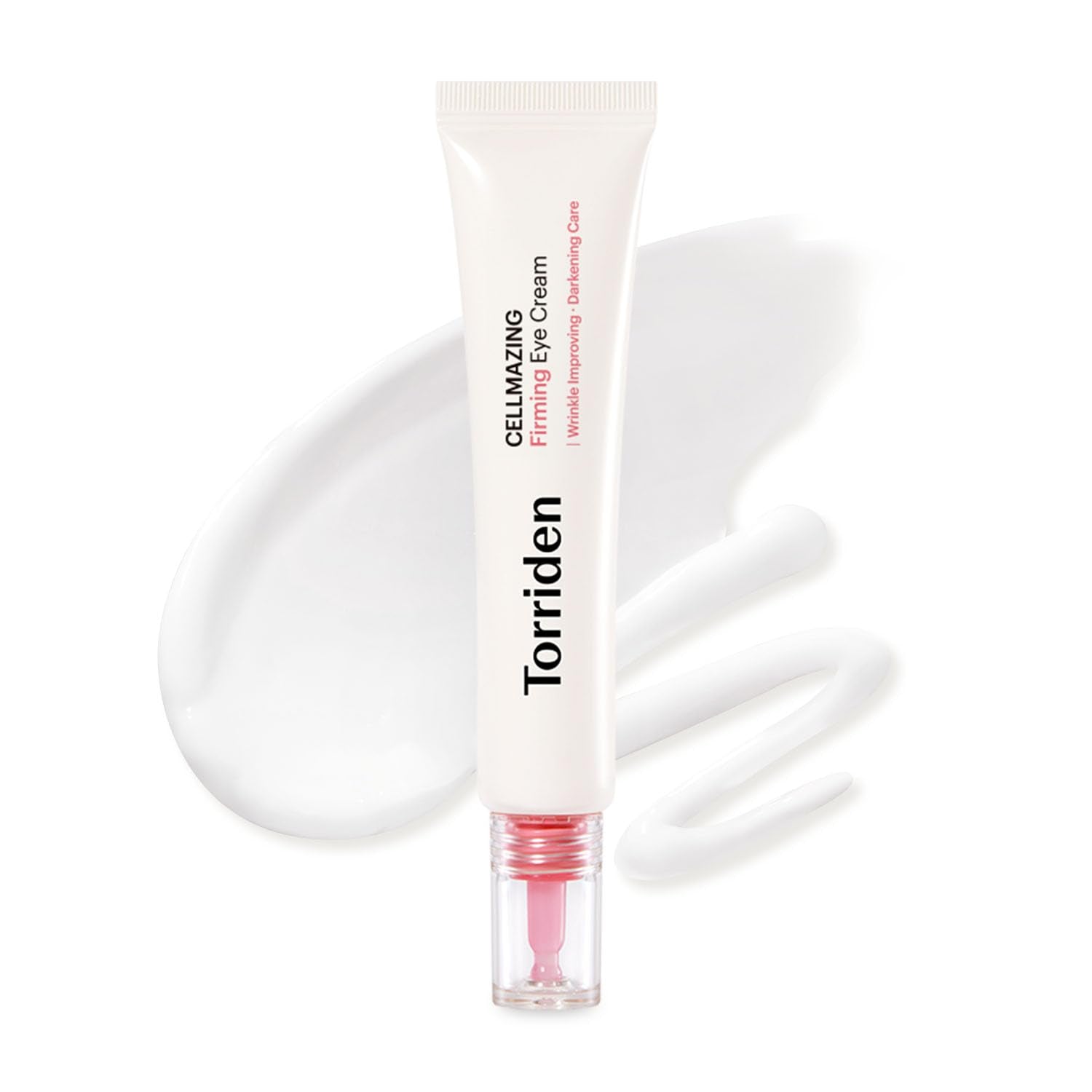 Torriden CELLMAZING eye cream bottle close-up highlighting premium packaging and anti-wrinkle support.