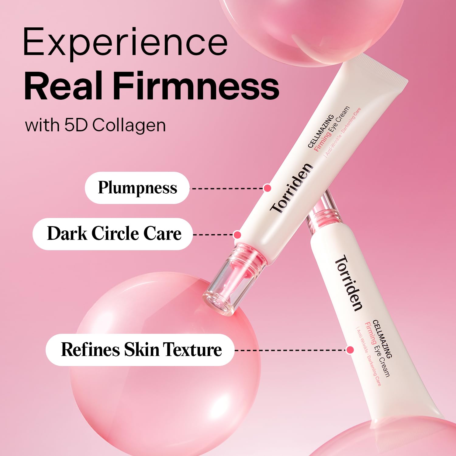 Torriden CELLMAZING jar application image showing precise eye-area care for visible texture improvement.