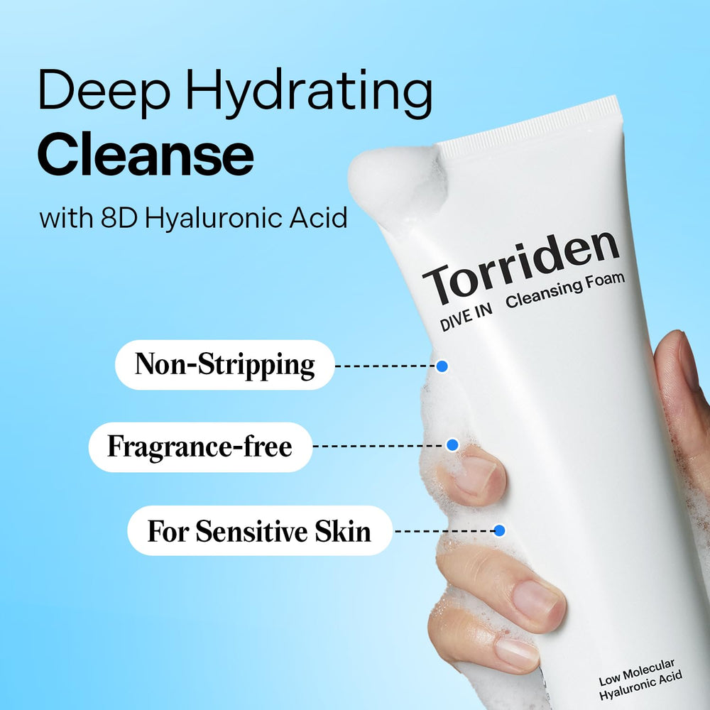 Torriden DIVE IN foamy lather showing gentle daily cleanse
