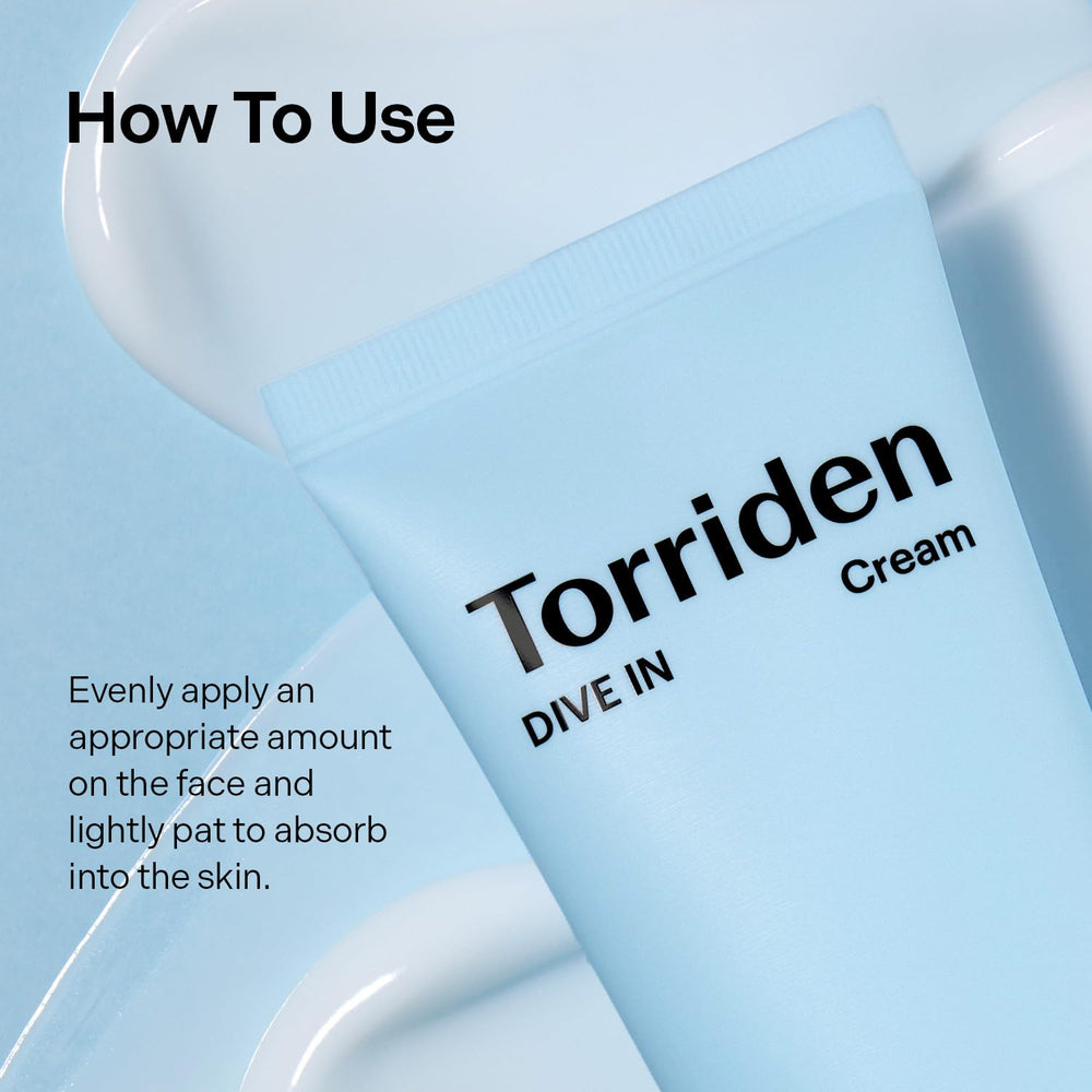 Torriden DIVE IN Cream 5D Hyaluronic Acid close-up highlighting deep hydration.