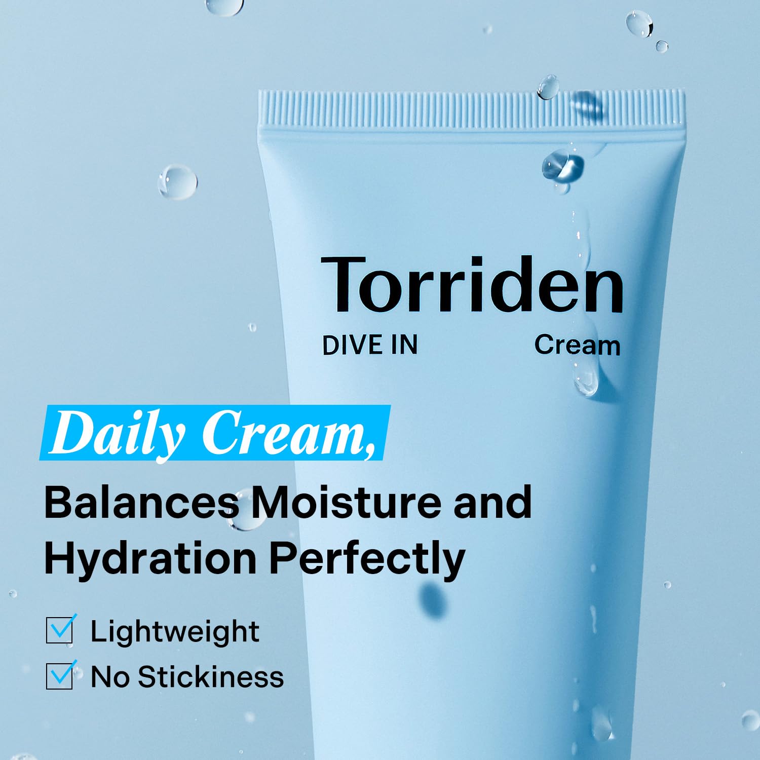 Torriden DIVE IN Cream pump bottle highlights slim, easy dispensing.