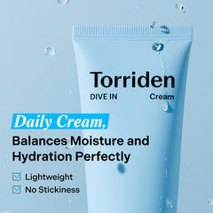 Torriden DIVE IN Cream pump bottle highlights slim, easy dispensing.