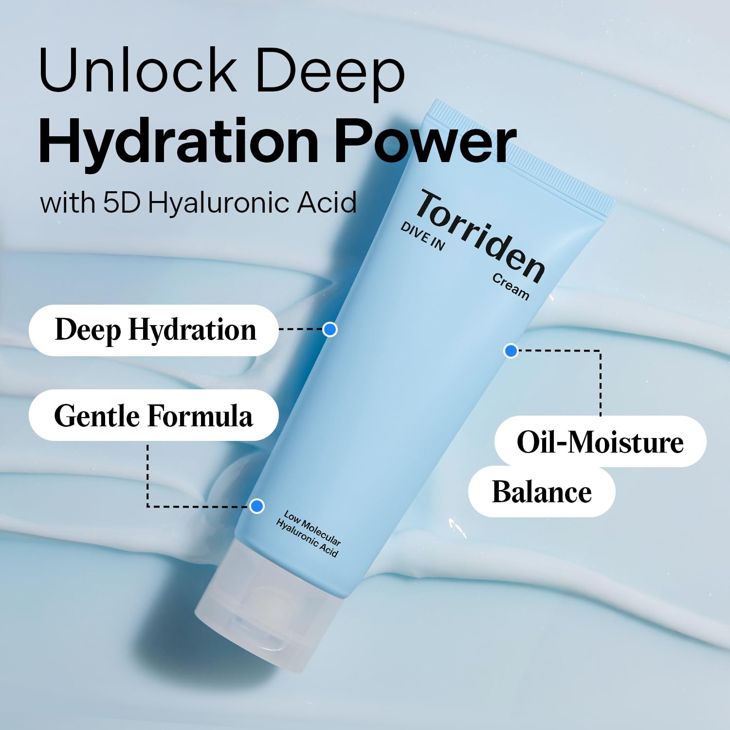 Torriden DIVE IN Cream swatch on hand demonstrates quick absorption.