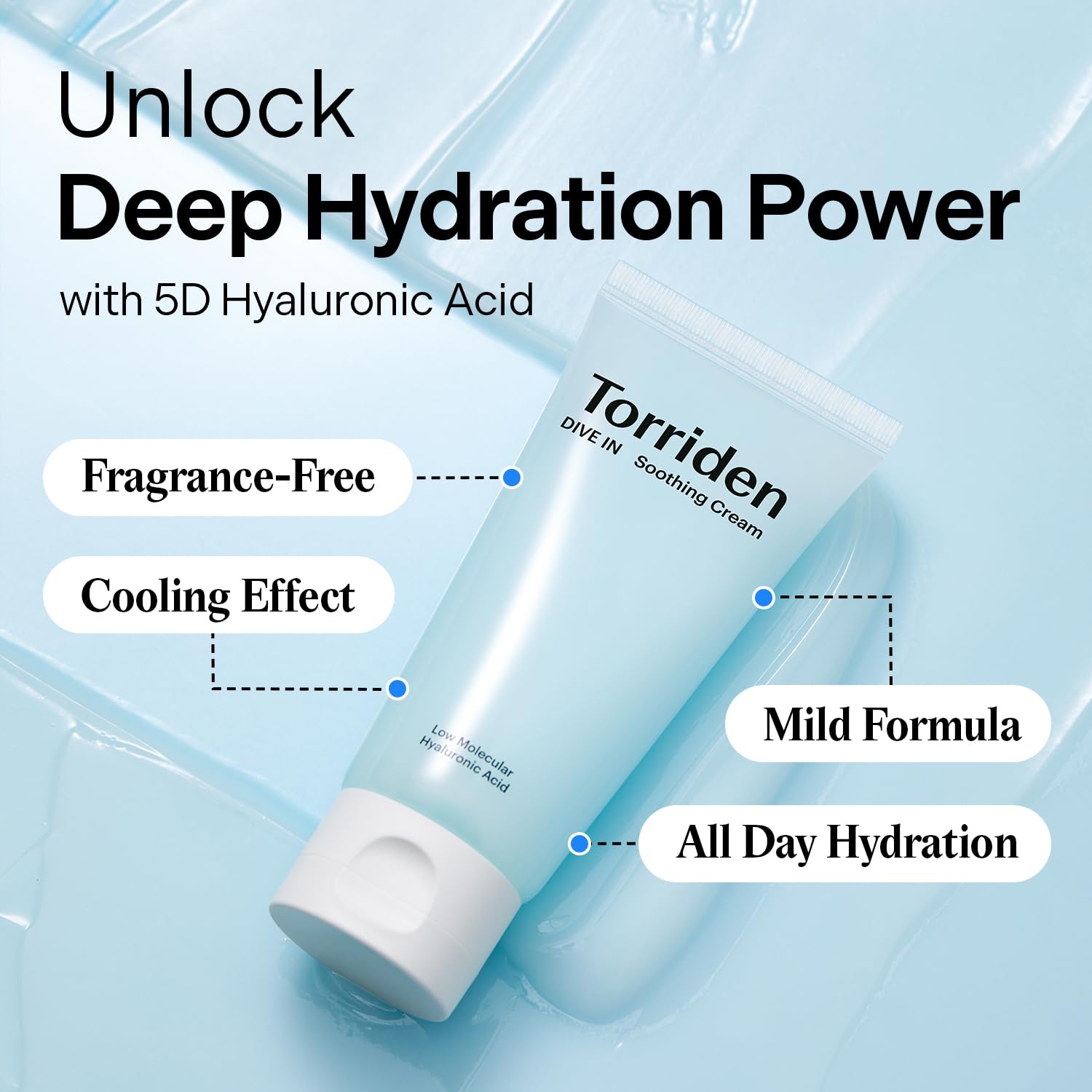 Torriden DIVE IN cream texture showing a bouncy gel for quick absorption.
