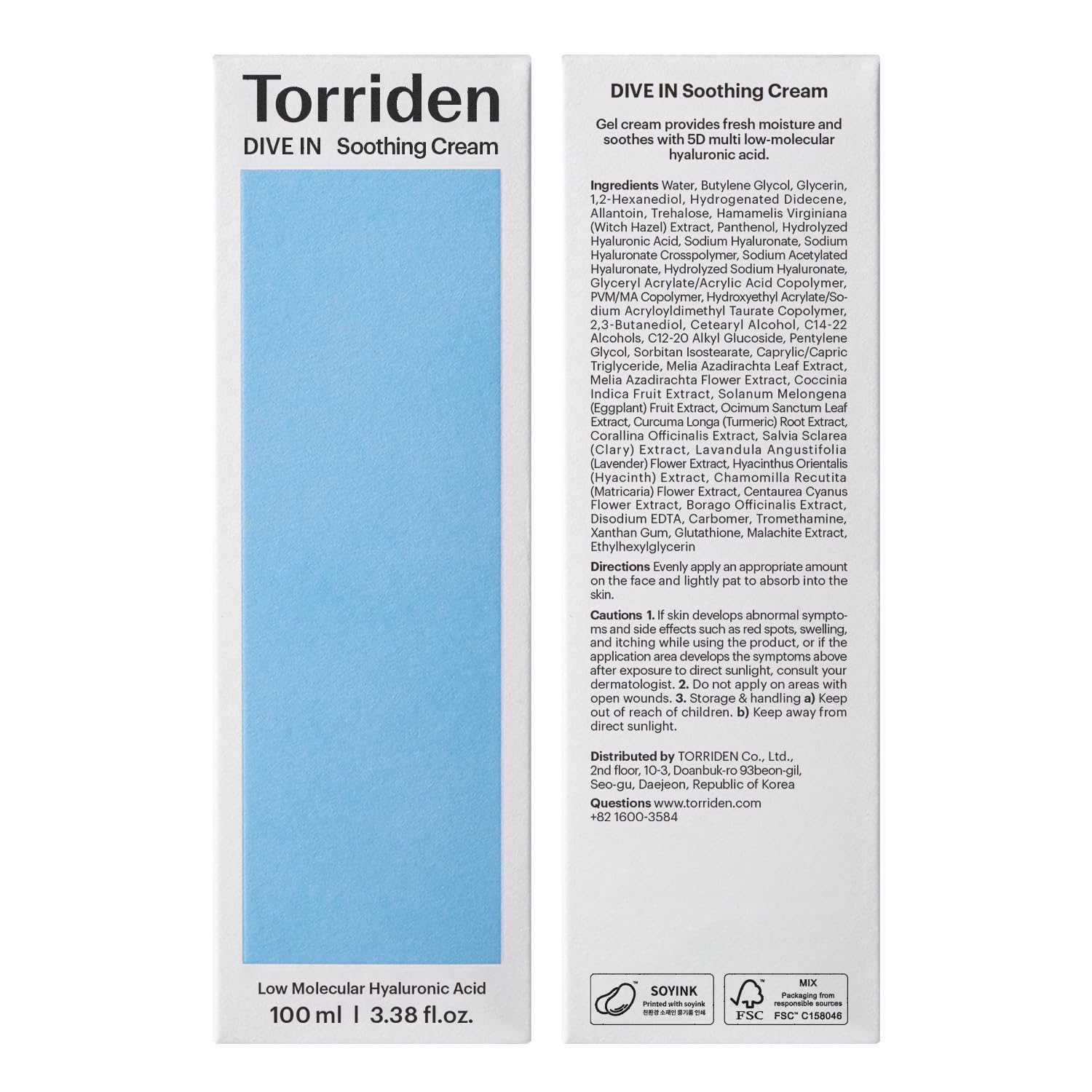 Torriden DIVE IN tube close-up shows clean beauty packaging.