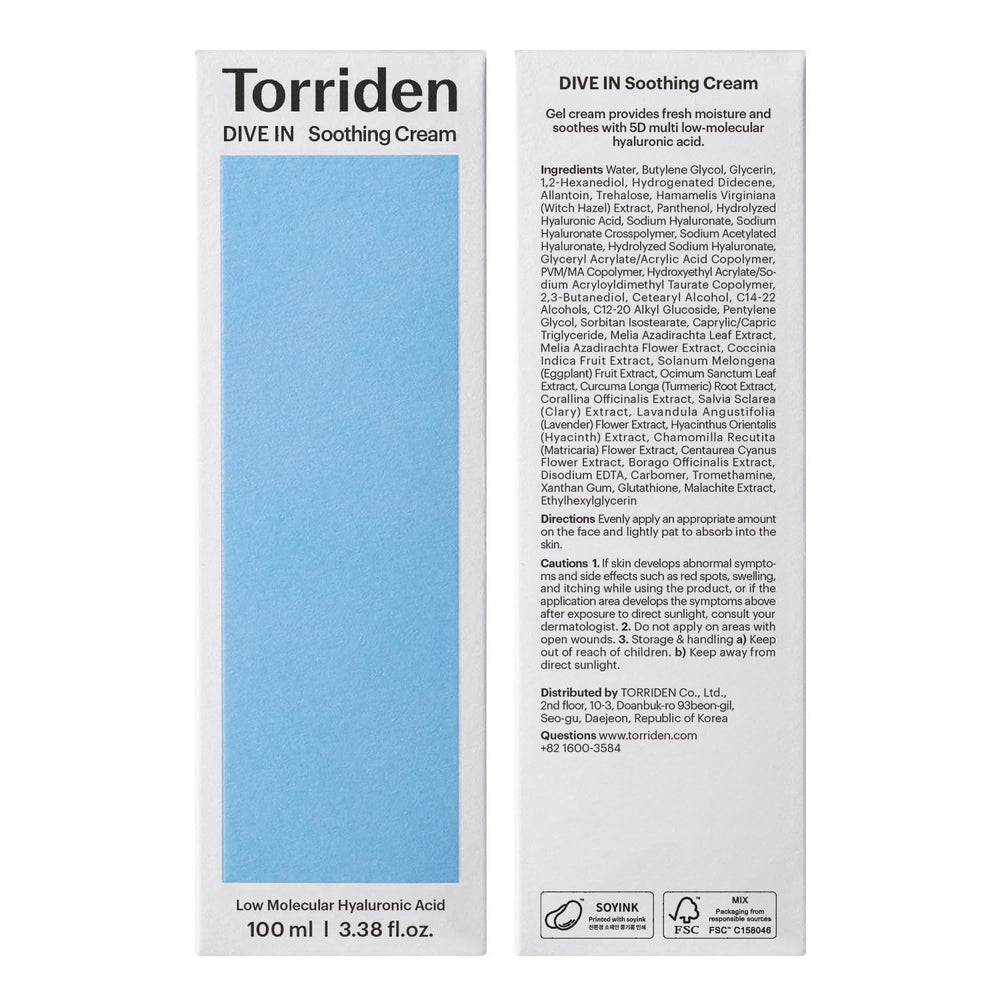 Torriden DIVE IN tube close-up shows clean beauty packaging.
