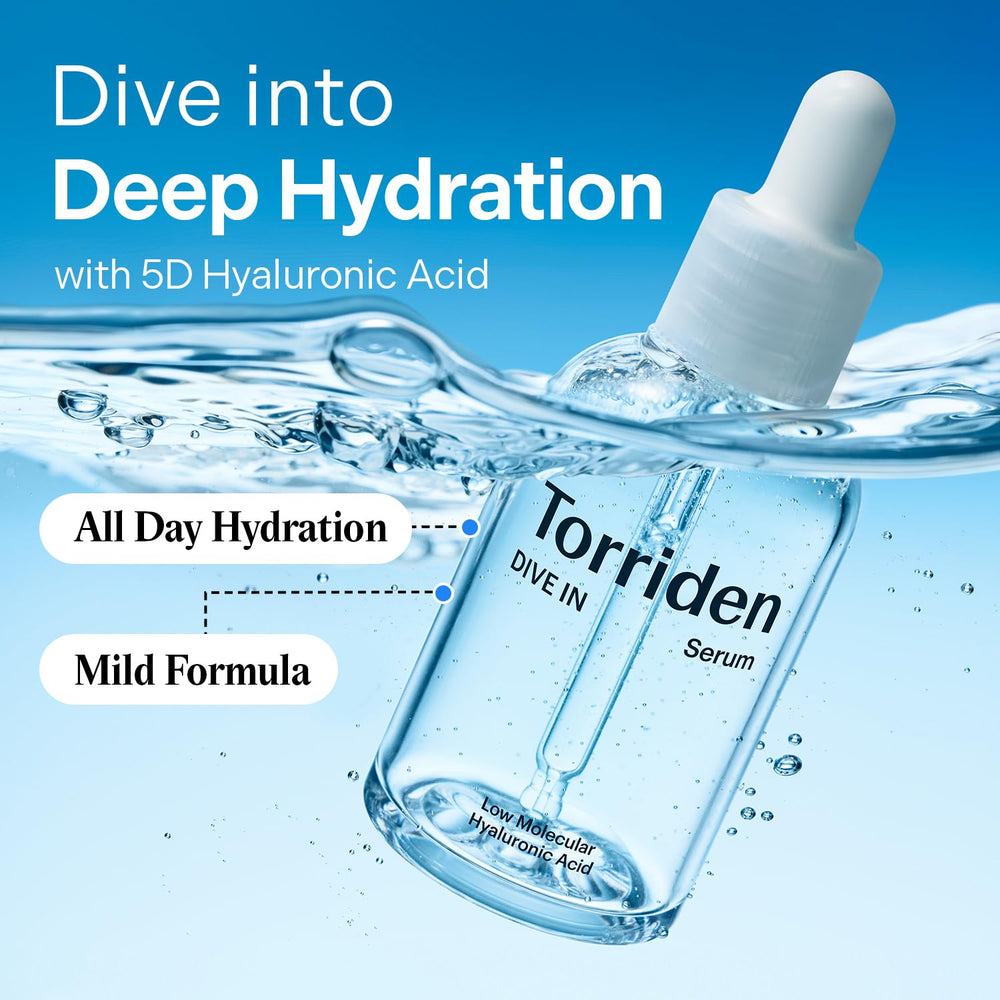 Torriden DIVE IN serum dropper application shows quick absorption for daily use.