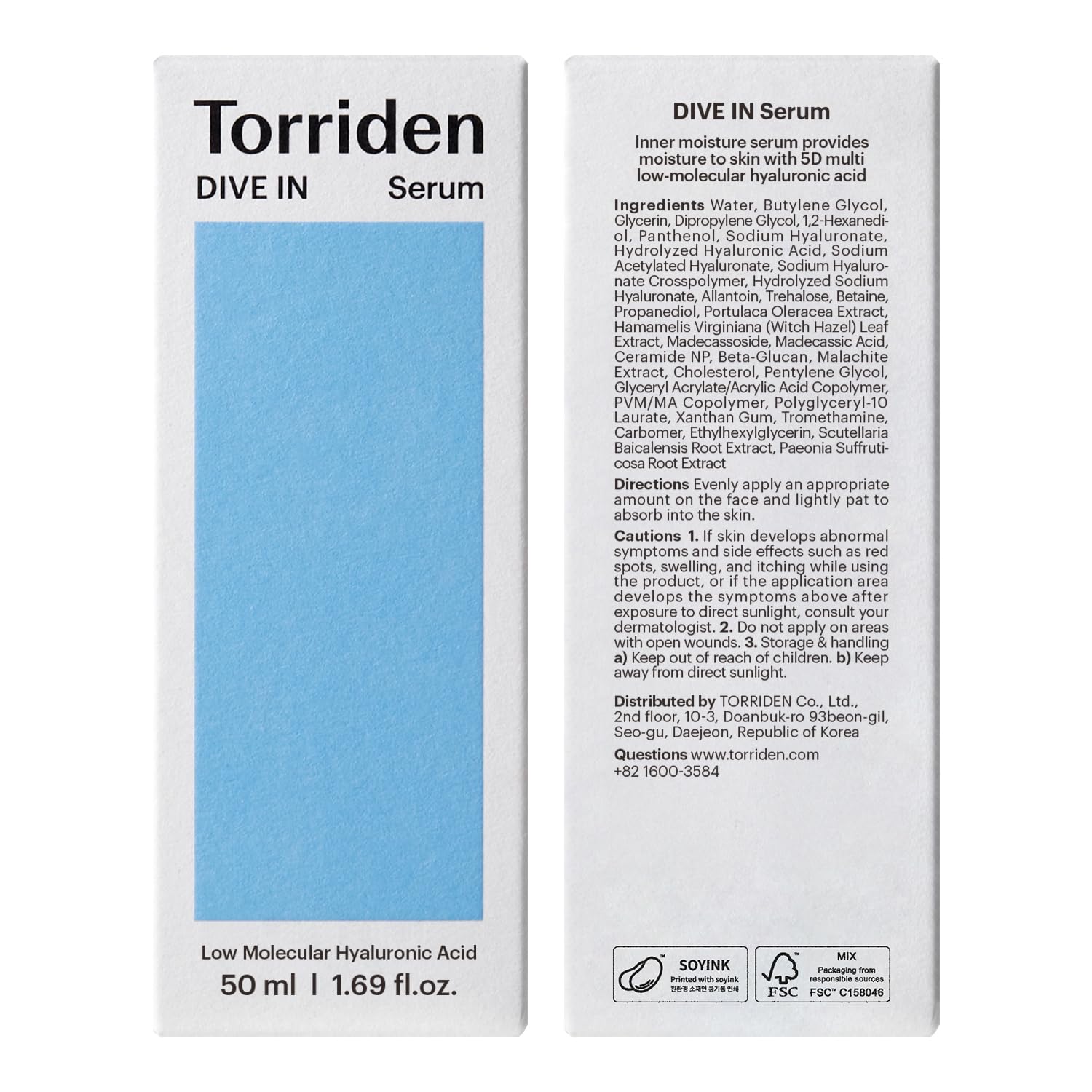 Torriden DIVE IN vegan bottle showcases eco-friendly packaging and clean beauty values.
