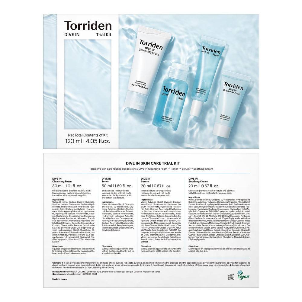 Torriden DIVE IN packaging closeup highlighting premium, travel-friendly design.