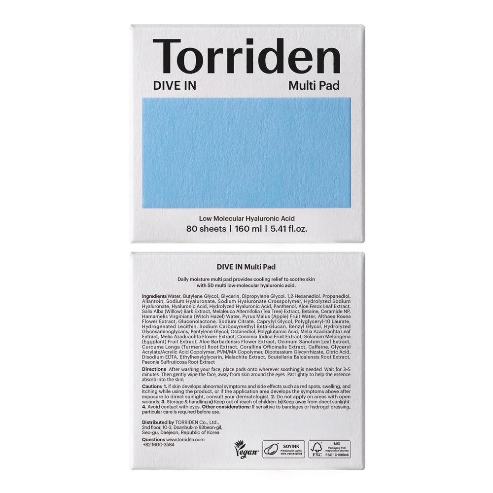 Torriden DIVE IN pad moisture dispersion across skin surface.