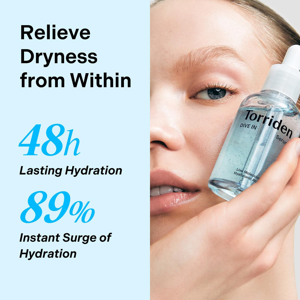 Torriden DIVE IN Serum in hand ready for quick, non-sticky application.