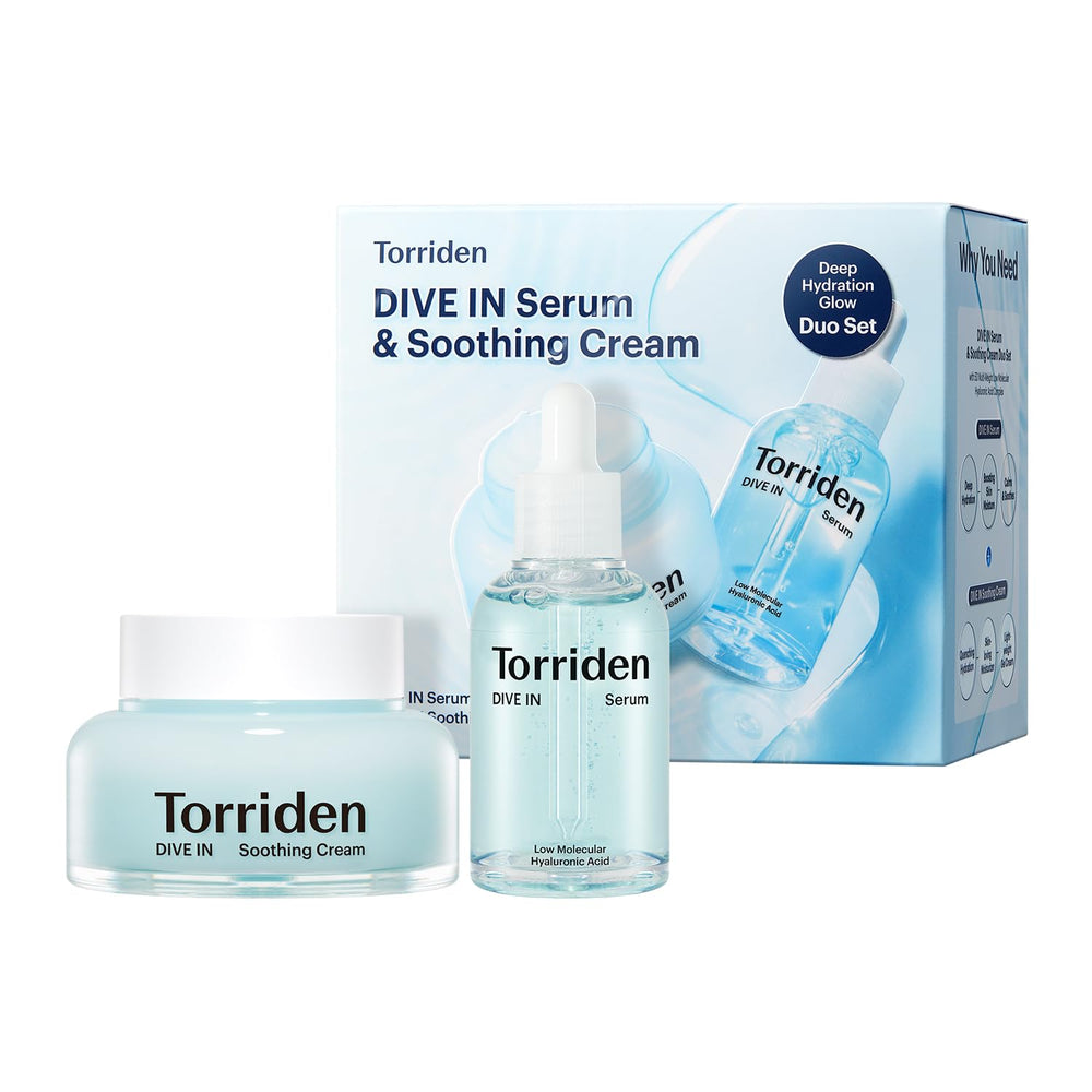 Torriden DIVE IN Serum bottle closeup shows lightweight hydration for makeup-ready skin.