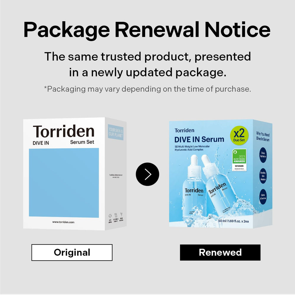 Torriden DIVE IN vegan label on box highlights clean beauty and ethics.