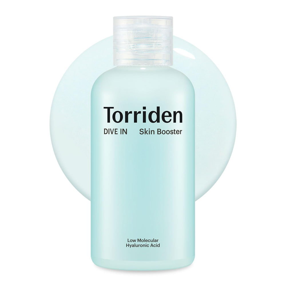 Torriden DIVE IN Skin Booster packaging shows sustainable bottle design for hydration-minded skin