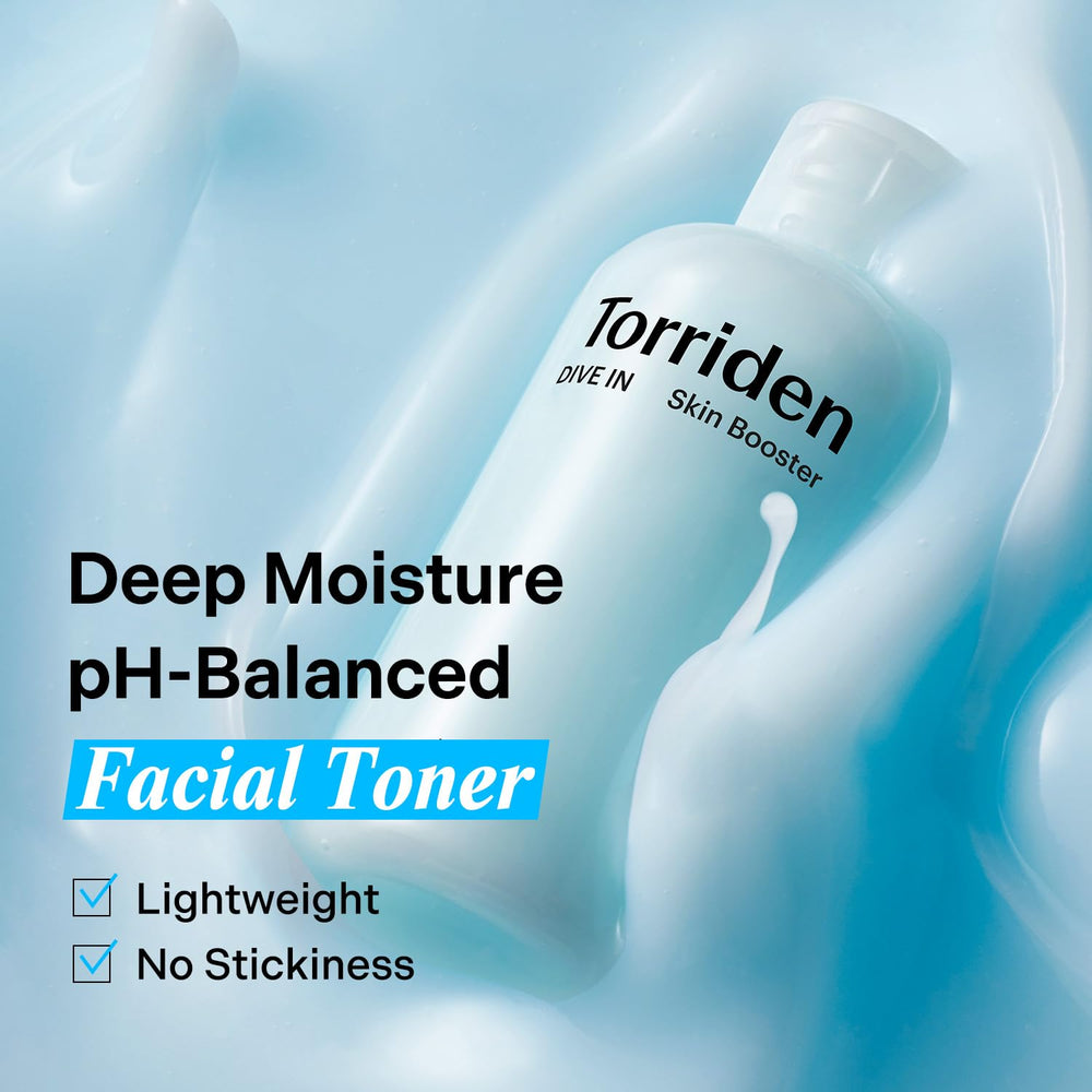 Texture closeup of Torriden DIVE IN Skin Booster highlighting thicker-than-water feel for hydration