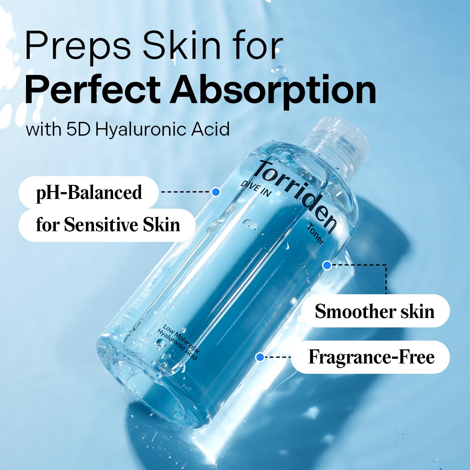 Torriden Dive in Toner pour-action image illustrating fast-absorbing texture
