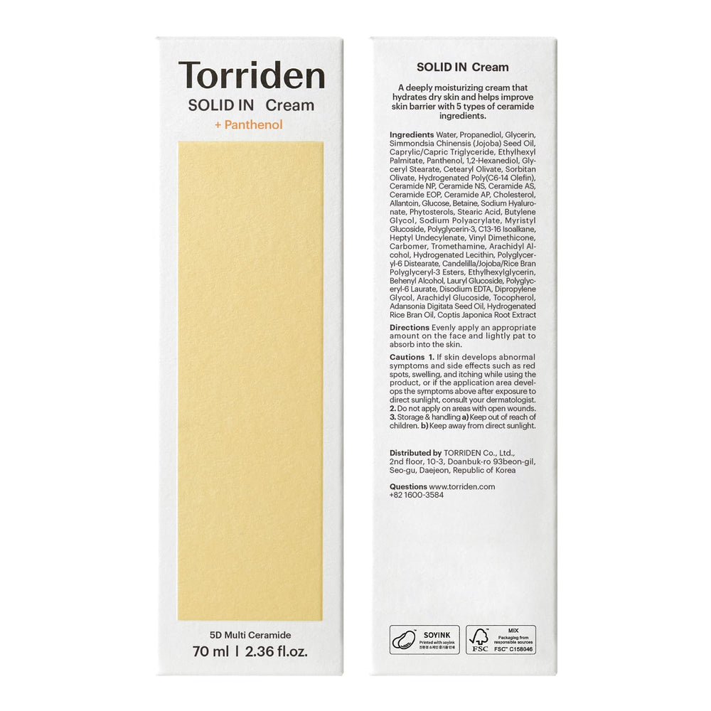 Torriden SOLID IN Ceramide Cream packaging hints at clean, minimal skincare