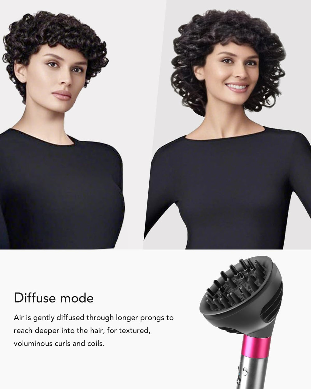 TOSAGE airwrap-diffuse-mode demonstrates Diffuse Mode for textured curls.
