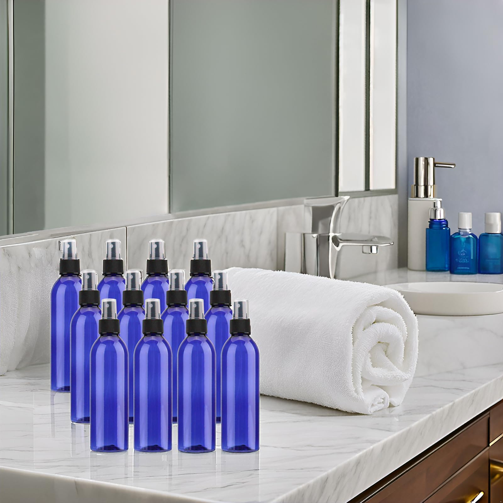 Tosnail blue spray bottle demonstrates use in hair care and aromatherapy routines.