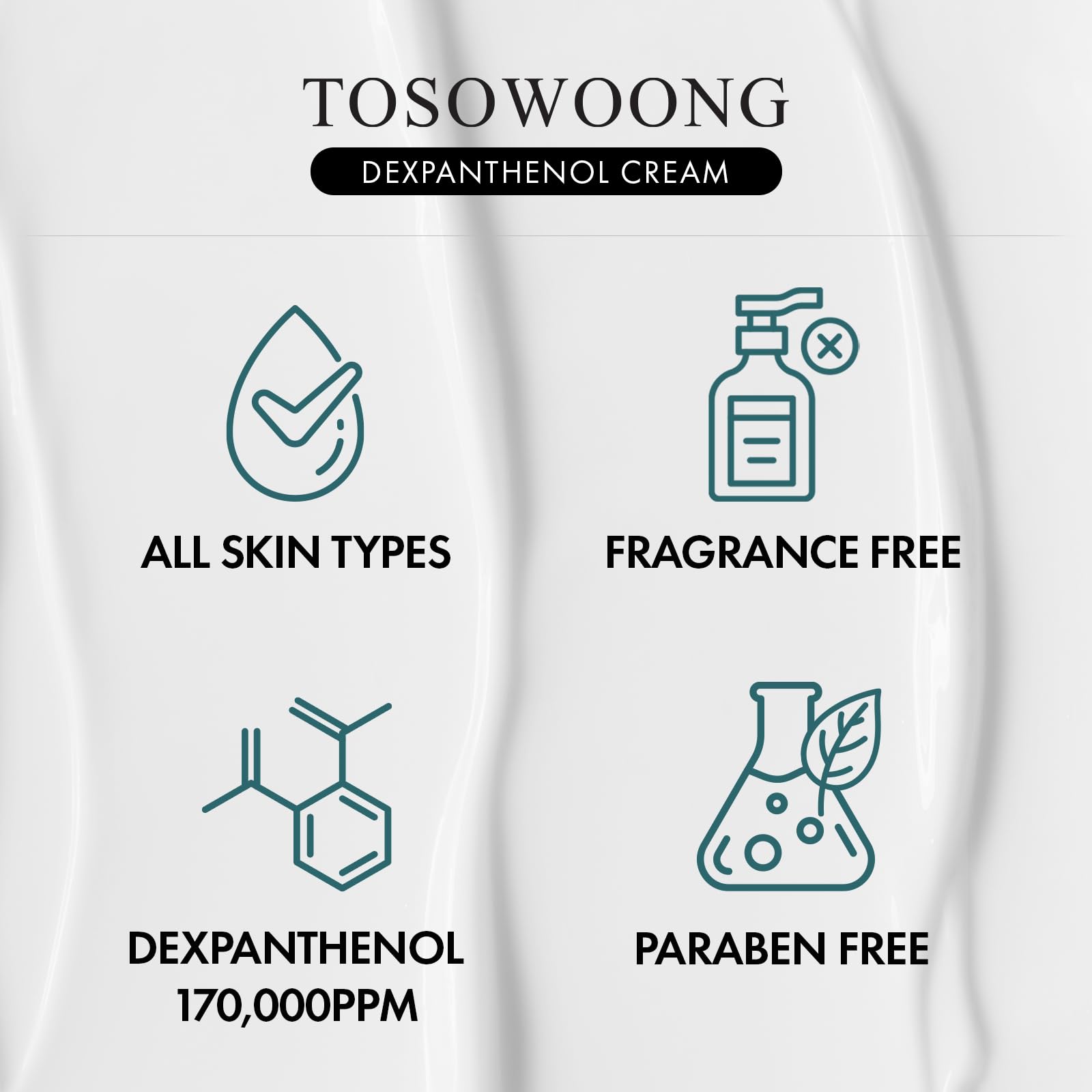 TOSOWOONG Dexpanthenol Cream packaging box, premium Korean skincare presentation.