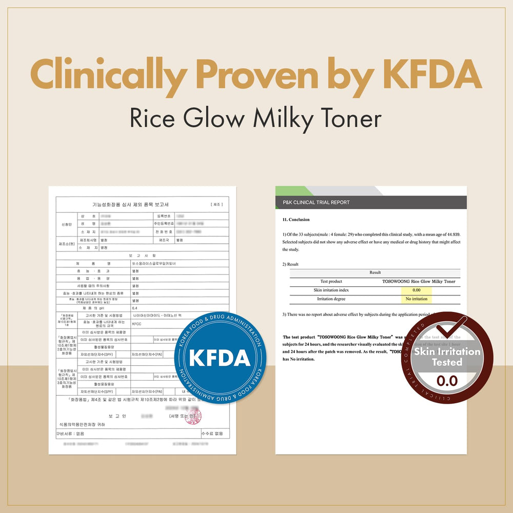 TOSOWOONG Rice Glow Milky Toner ingredients peek at niacinamide and ceramides