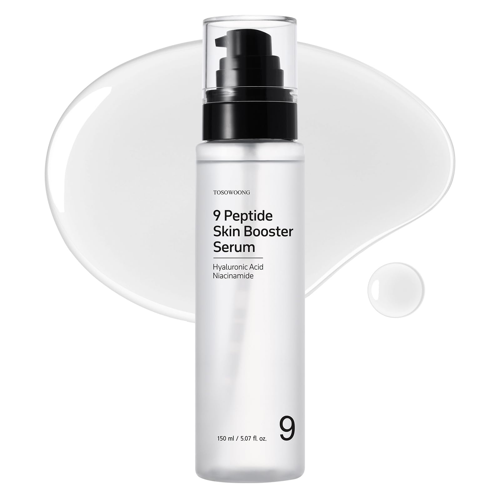 TOSOWOONG 9-peptide serum bottle close-up highlighting elasticity support.