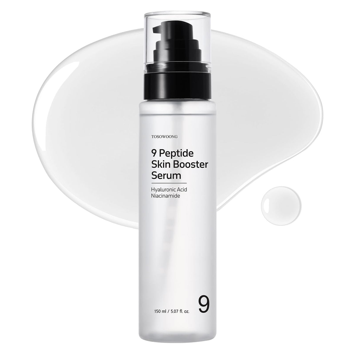 TOSOWOONG 9-peptide serum bottle close-up highlighting elasticity support.