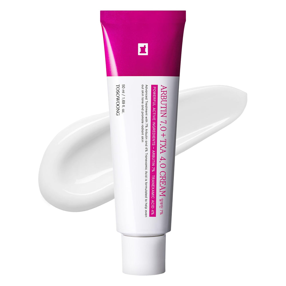 TOSOWOONG Arbutin 7% cream bottle, brightening formula for even tone.