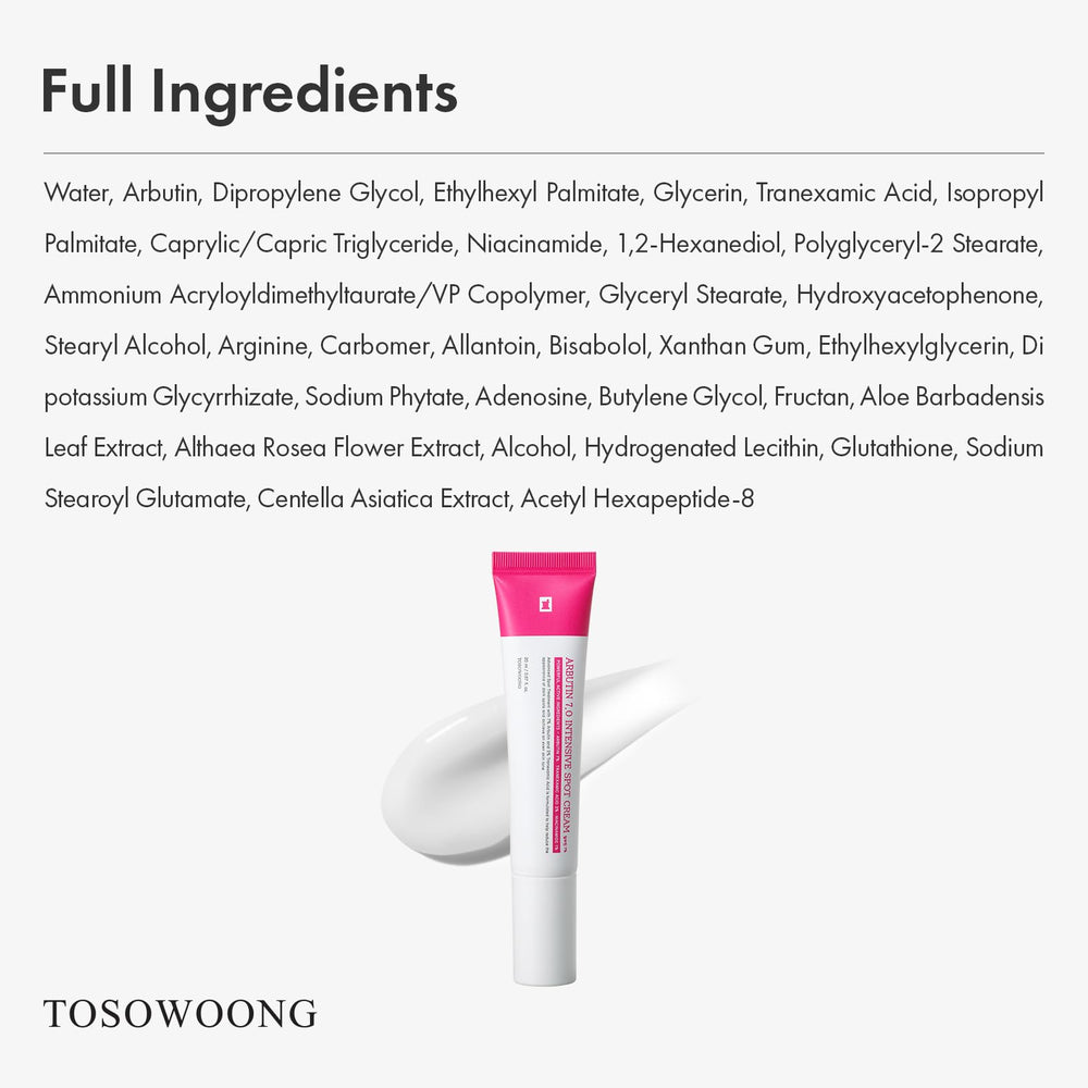 TOSOWOONG Arbutin 7% Spot Cream application on face for even-toned results.