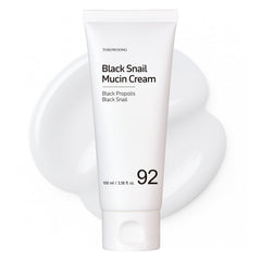 TOSOWOONG Black Snail Mucin 92% cream jar closeup highlighting rich hydration for the skin.
