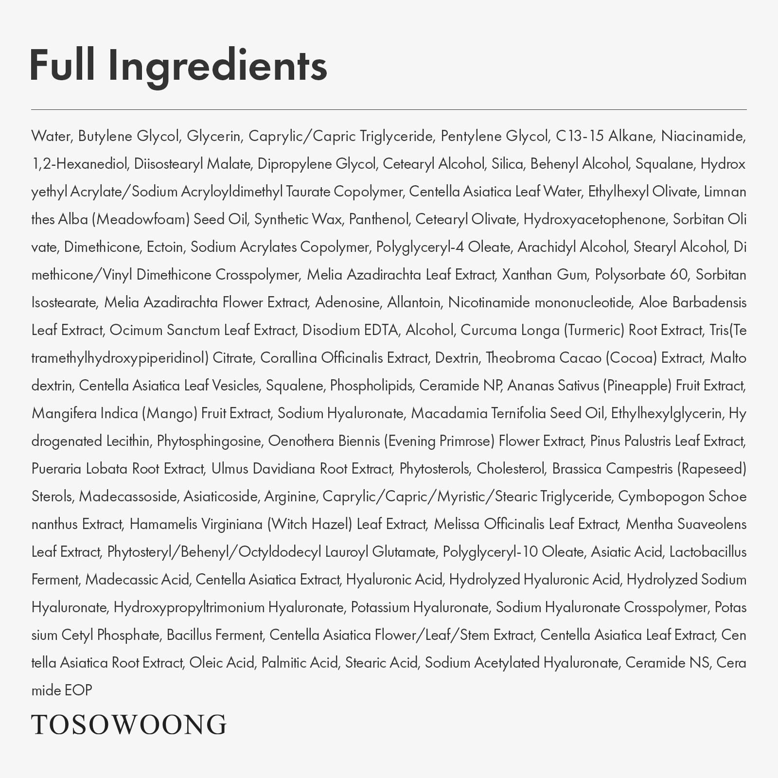 TOSOWOONG Exosome CICA Face Cream bottle in ambient light, premium daily moisturizer