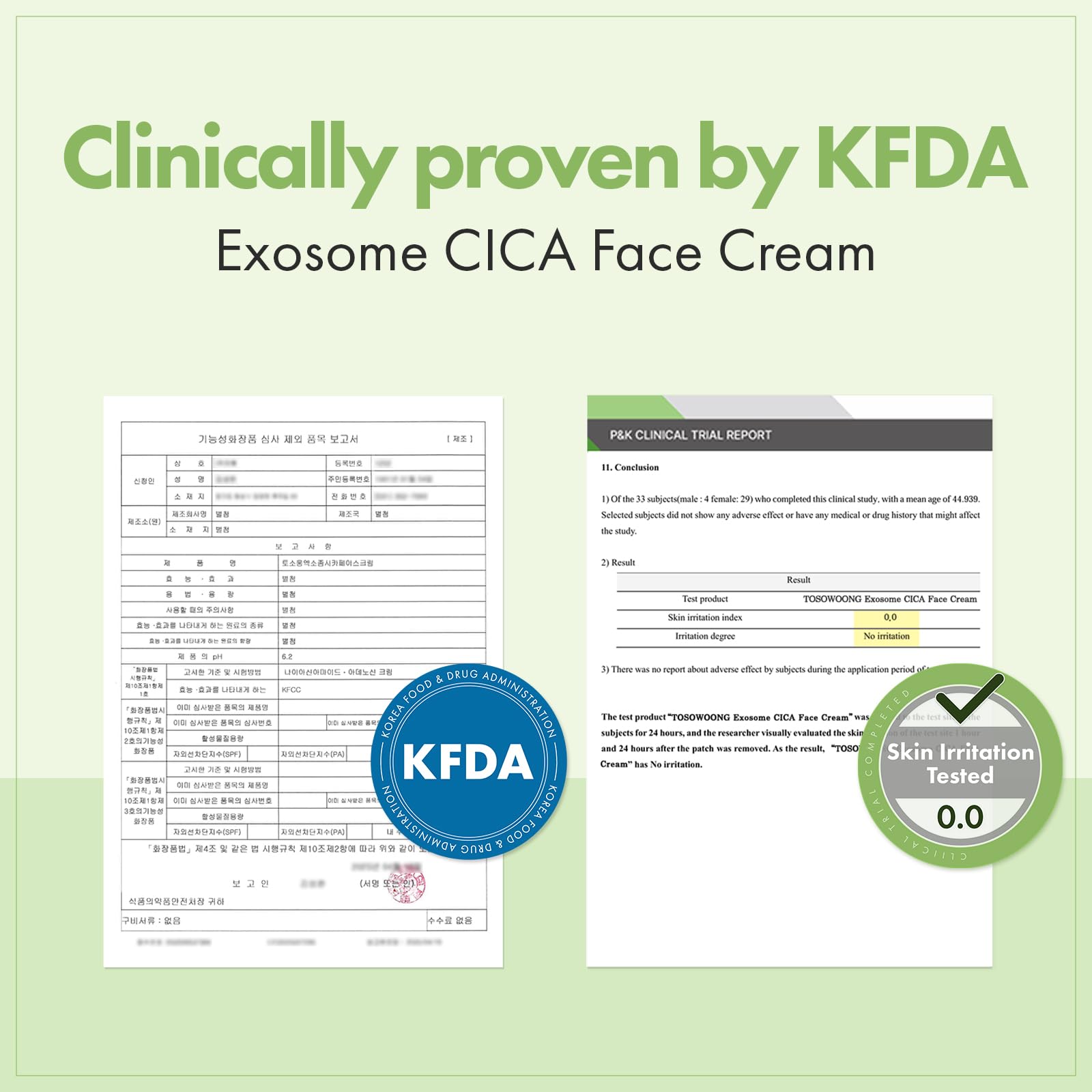 TOSOWOONG Exosome CICA Face Cream tested for sensitive skin with gentle daily use