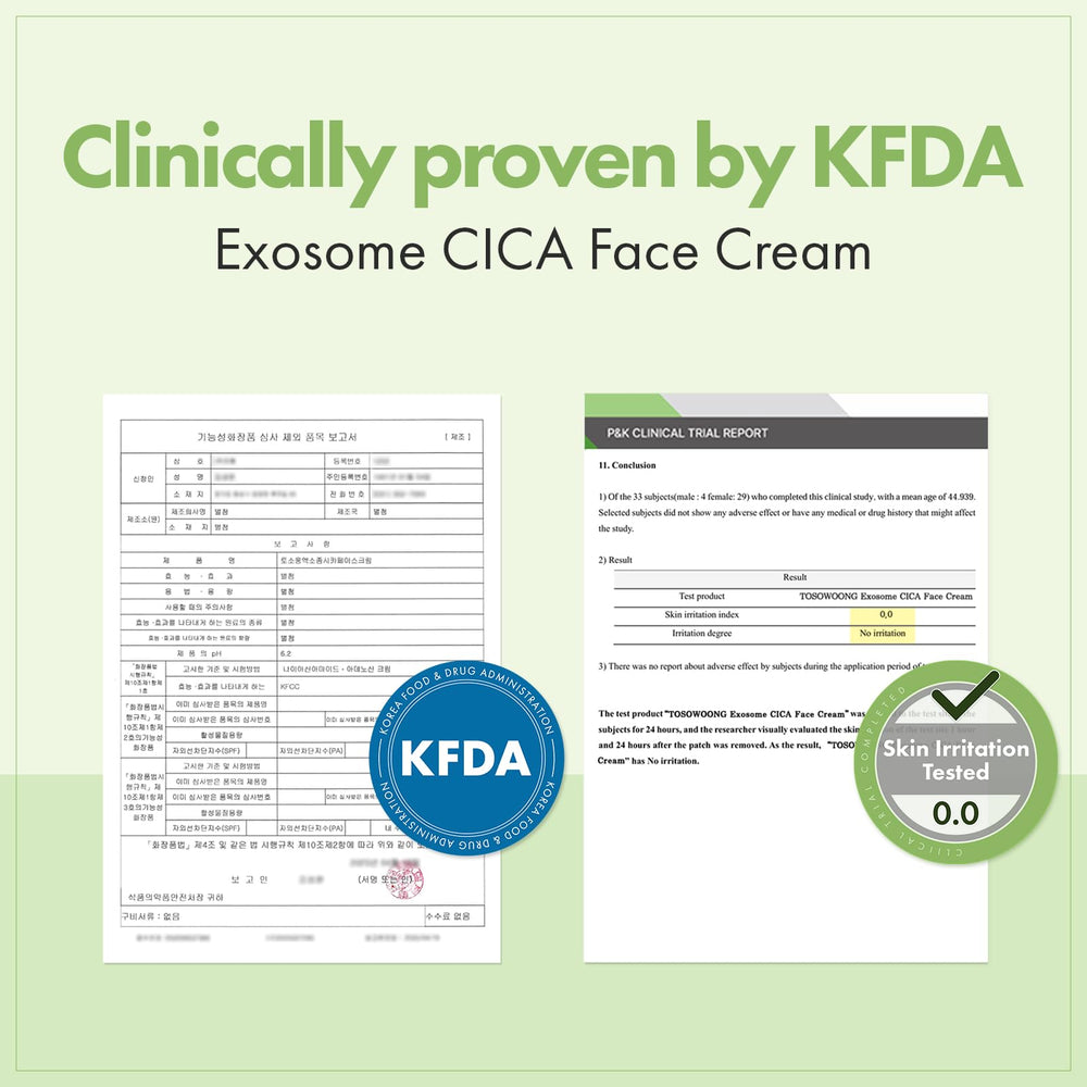 TOSOWOONG Exosome CICA Face Cream tested for sensitive skin with gentle daily use