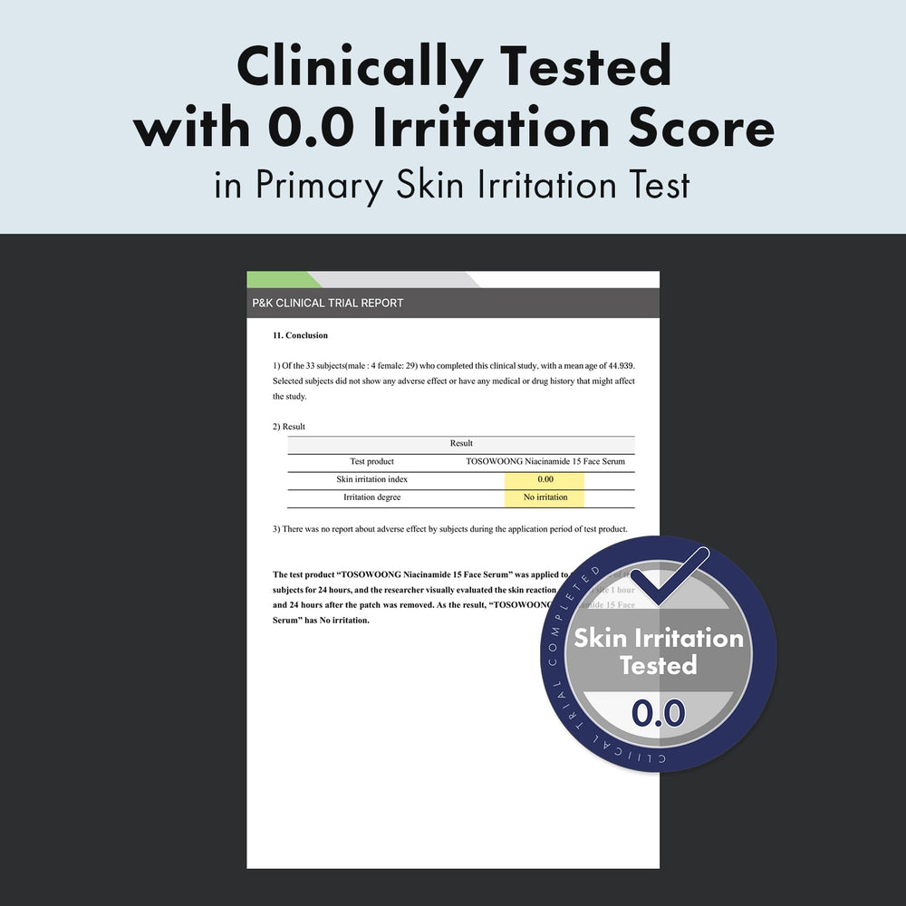 TOSOWOONG Niacinamide 15% serum application on cheek demonstrates gentle absorption