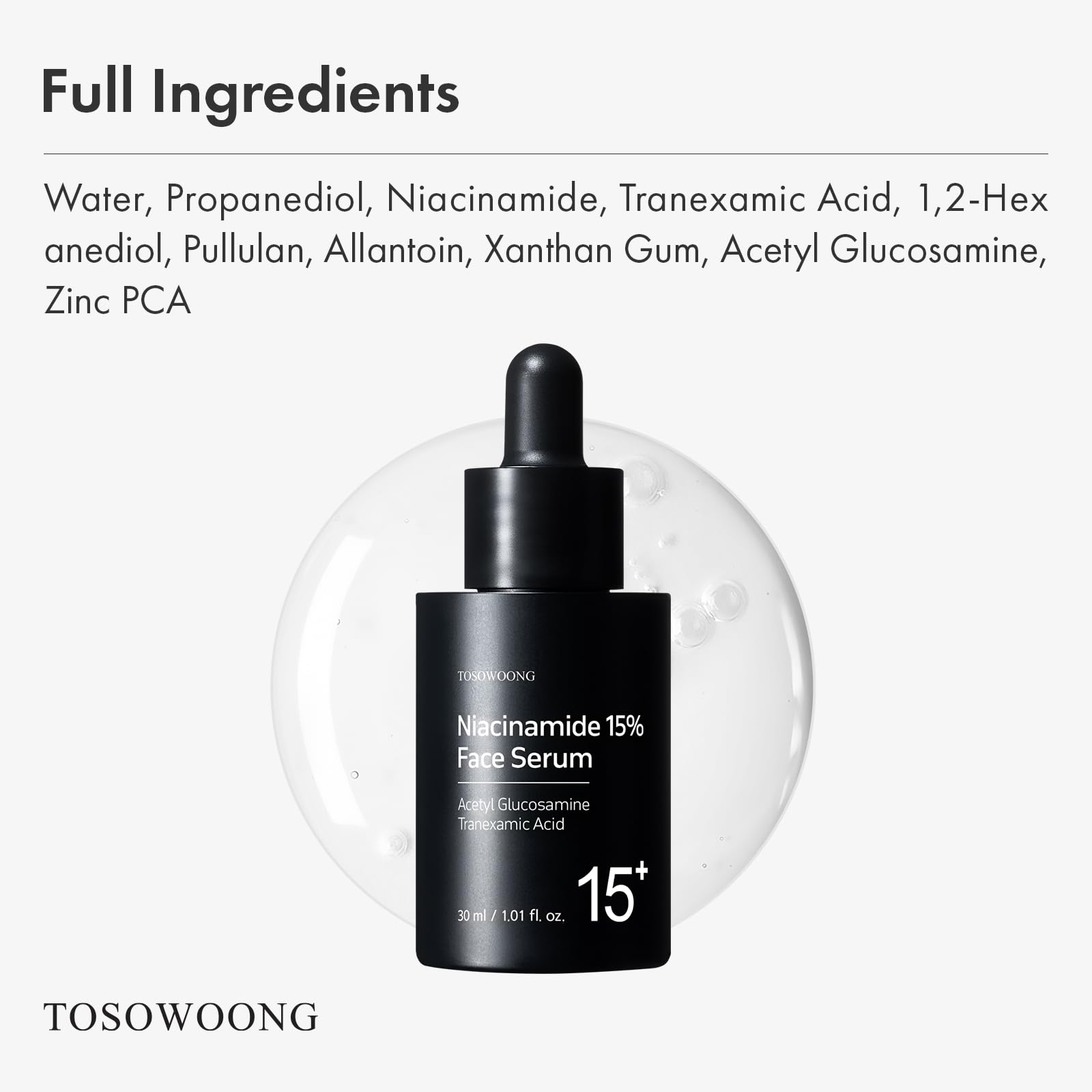 TOSOWOONG Niacinamide 15% serum promotes glass skin radiance as a possible outcome