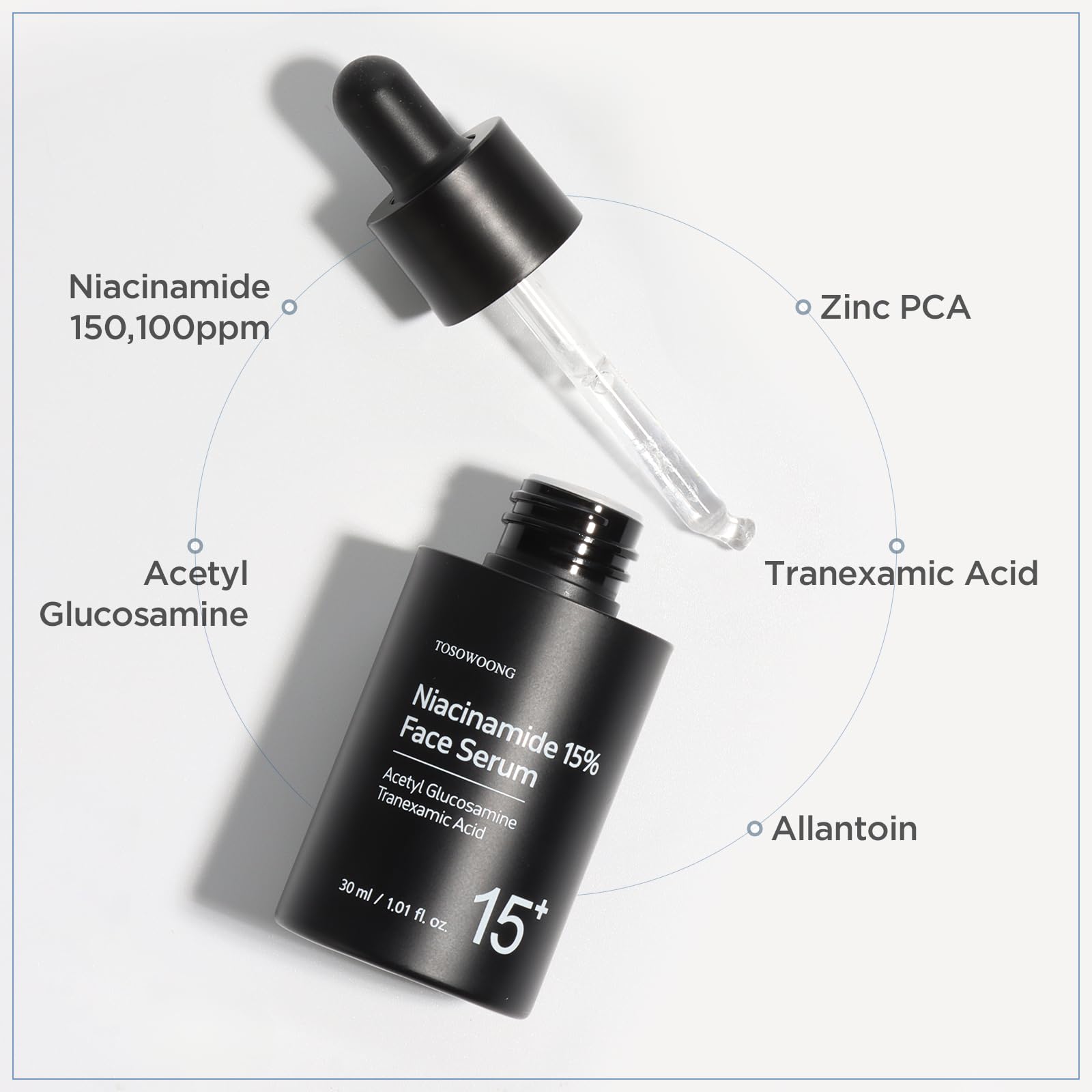 TOSOWOONG Niacinamide 15% serum packaging design for routine skincare