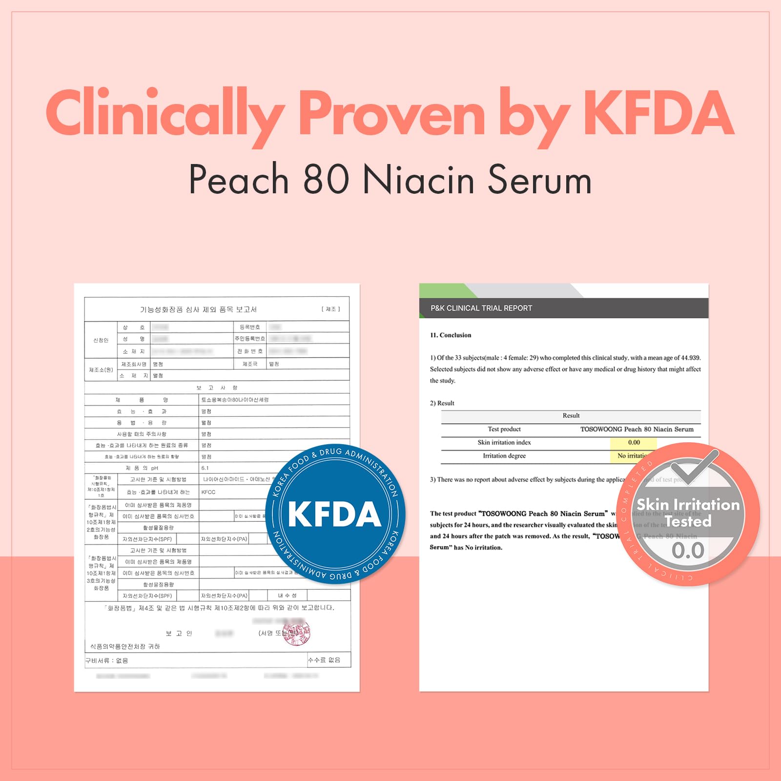TOSOWOONG Peach 80 Niacin Serum pink tint hints at calming Vitamin B12 benefits.