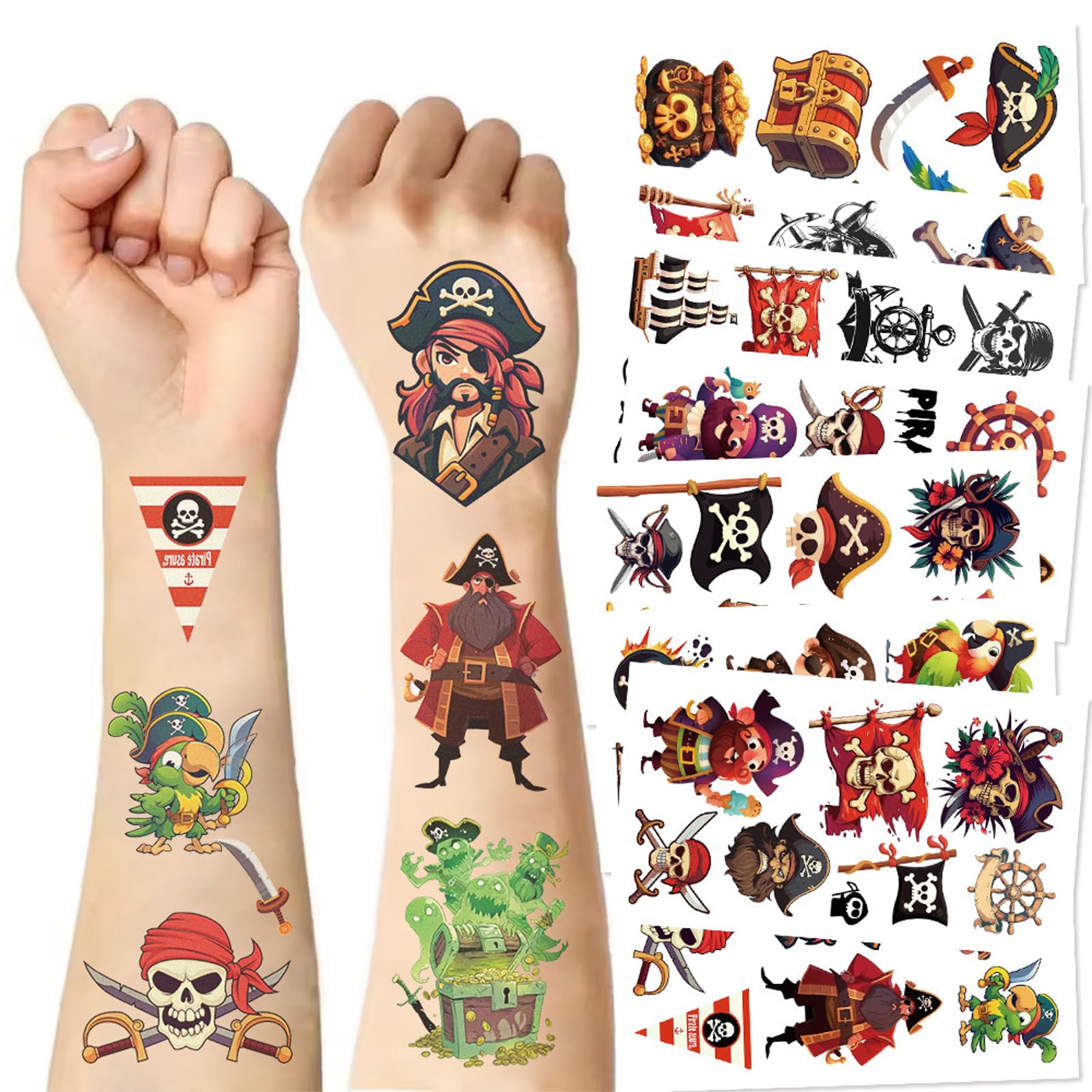 Tostmrks tatuajes pirata calaveras, ideales para fiestas temáticas y diversión temporal.