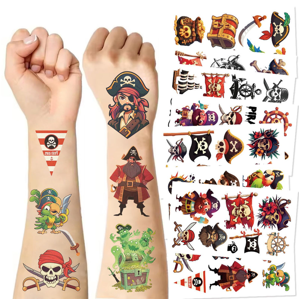 Tostmrks tatuajes pirata calaveras, ideales para fiestas temáticas y diversión temporal.