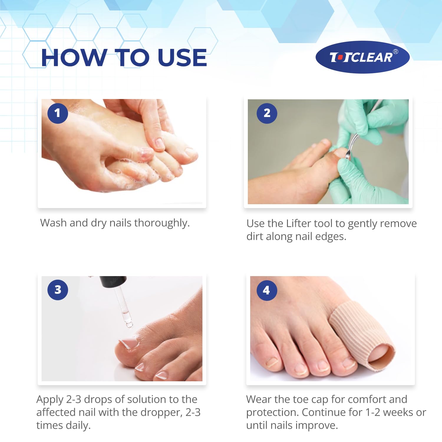 TOTCLEAR 30ml bottle delivers precise daily nail care formula