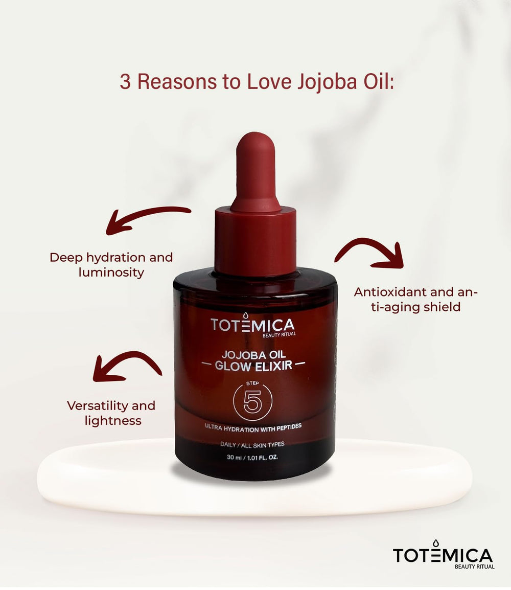 Totemica Jojoba Oil Glow Elixir for hair shine and healthier-looking strands.