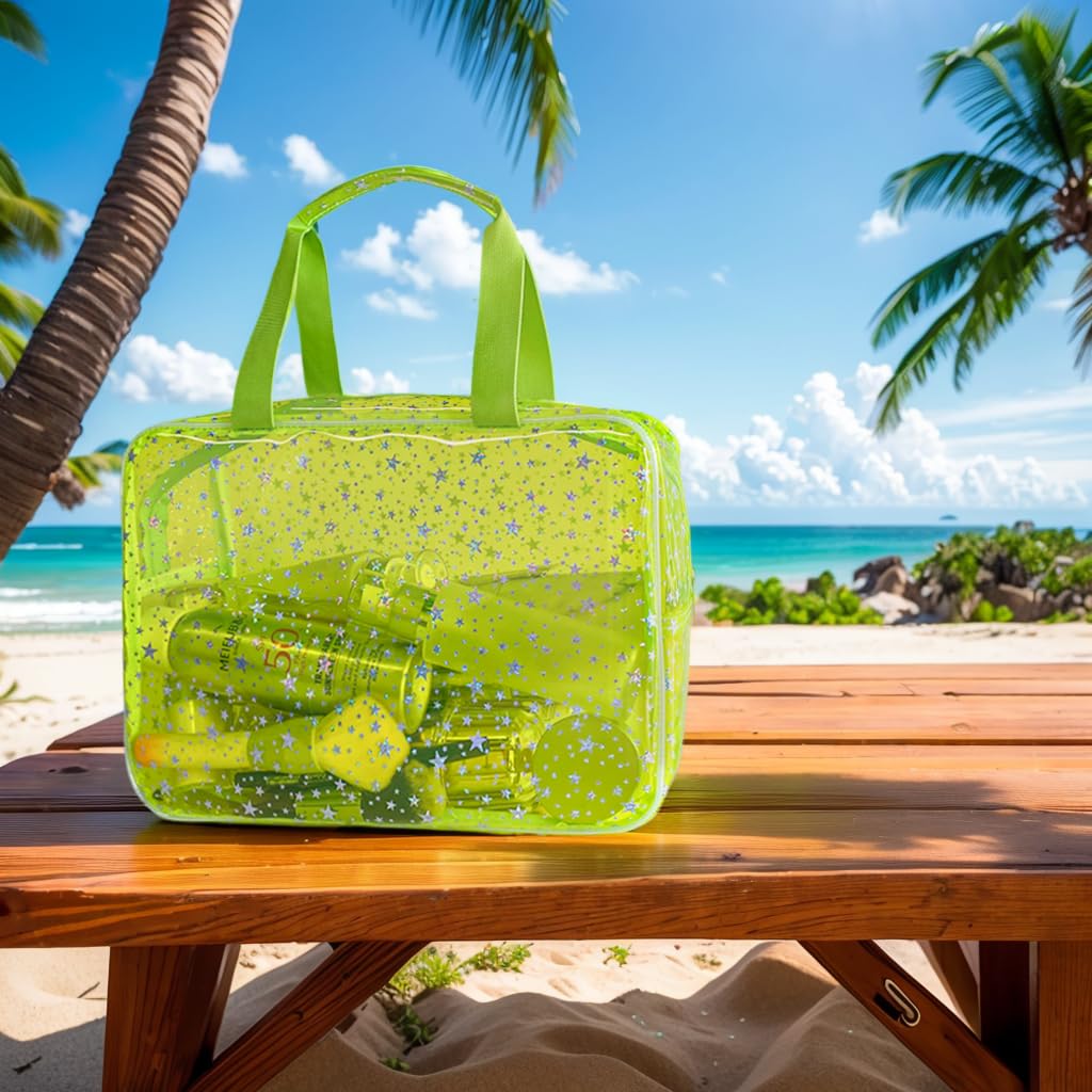 TotePrint Yellow Star Large Cosmetic Bag open view shows spacious main compartment.